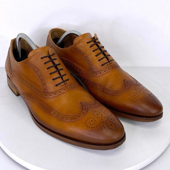 TAFT The Beck Handcrafted Brogue Wingtip Leather Dress Shoe Burnt Honey Mens 10 - Picture 2 of 13
